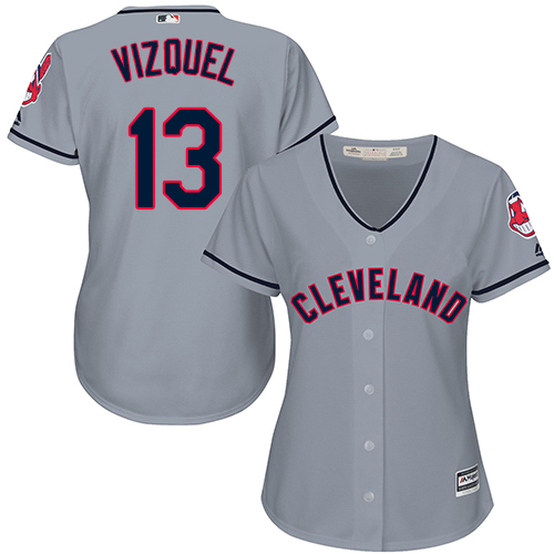 Indians #13 Omar Vizquel Grey Road Women's Stitched MLB Jersey - Click Image to Close